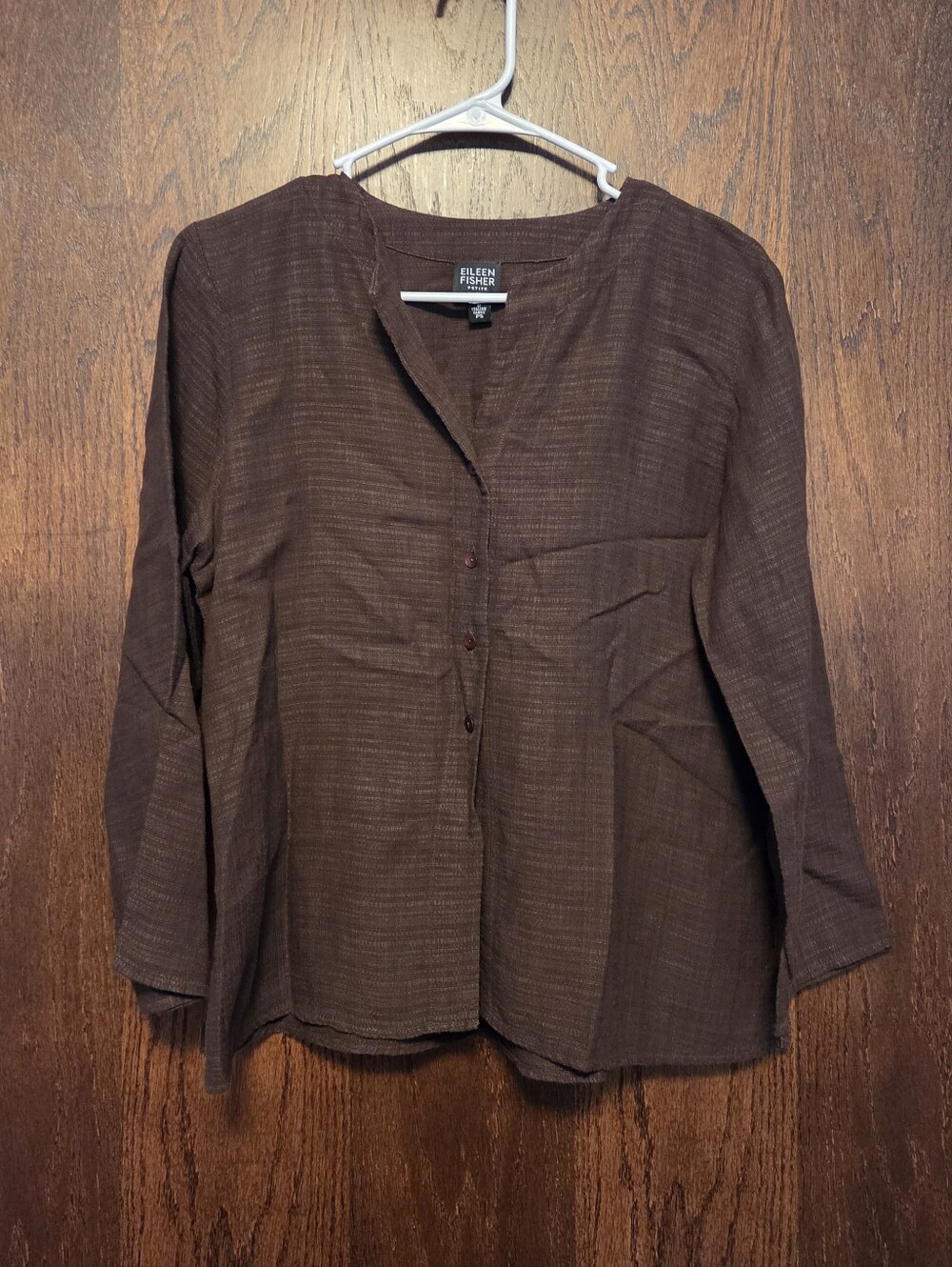 Eileen Fisher Dark Brown Linen-Blend Button Front Shirt